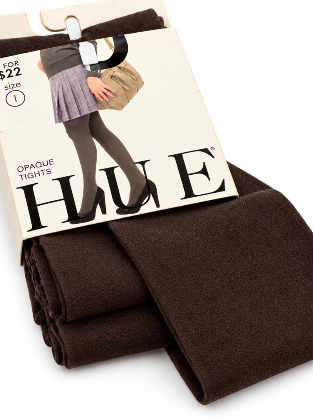 HUE Women's Opaque Tights Espresso Brown Size 1 Small Nylon Spandex Made in USA